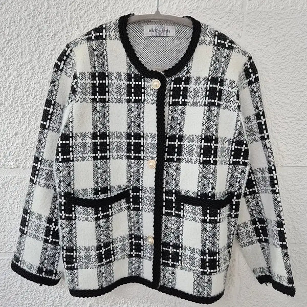 [BUNJANG] Bluelis Check Jacket Cardigan / 블루리스 체크 자켓형 가디건 화이트계열