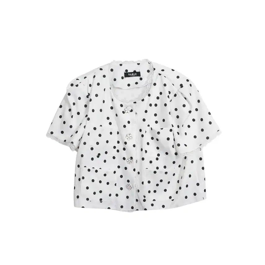 [BUNJANG] Women's Polka Dot Pattern Collarless Jacket / 여성66/ 베이글 도트패턴 노카라자켓 22-116
