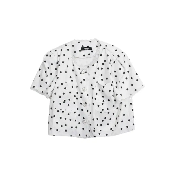 [BUNJANG] Women's Polka Dot Pattern Collarless Jacket / 여성66/ 베이글 도트패턴 노카라자켓 22-116