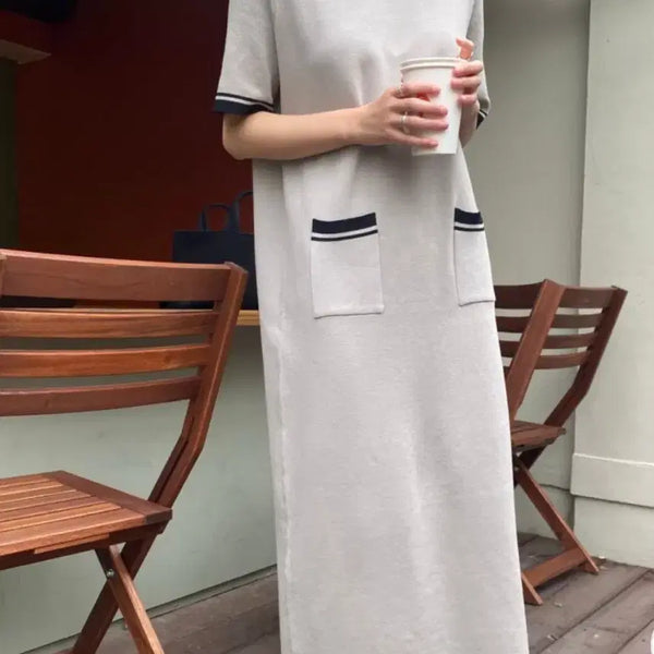 [BUNJANG] Women's Knit Dress Navy Color Block Pocket / 여성 니트 원피스 새상품