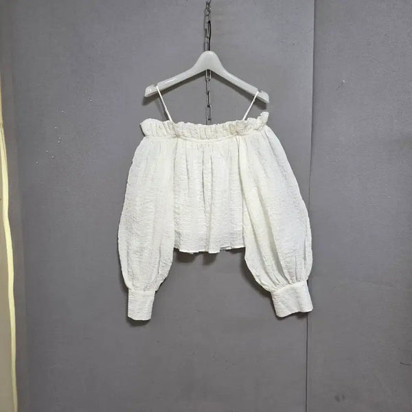 [BUNJANG] Open Shoulder Blouse - White, Size S / 오픈숄더 여성스런 블라우스 S  n6703
