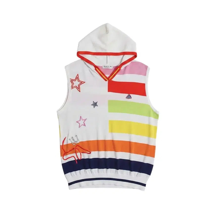 [BUNJANG] Louis Castel Women's Striped Golf Vest Hoodie / 여성95/ 루이까스텔 단가라 골프 후드조끼 22-127