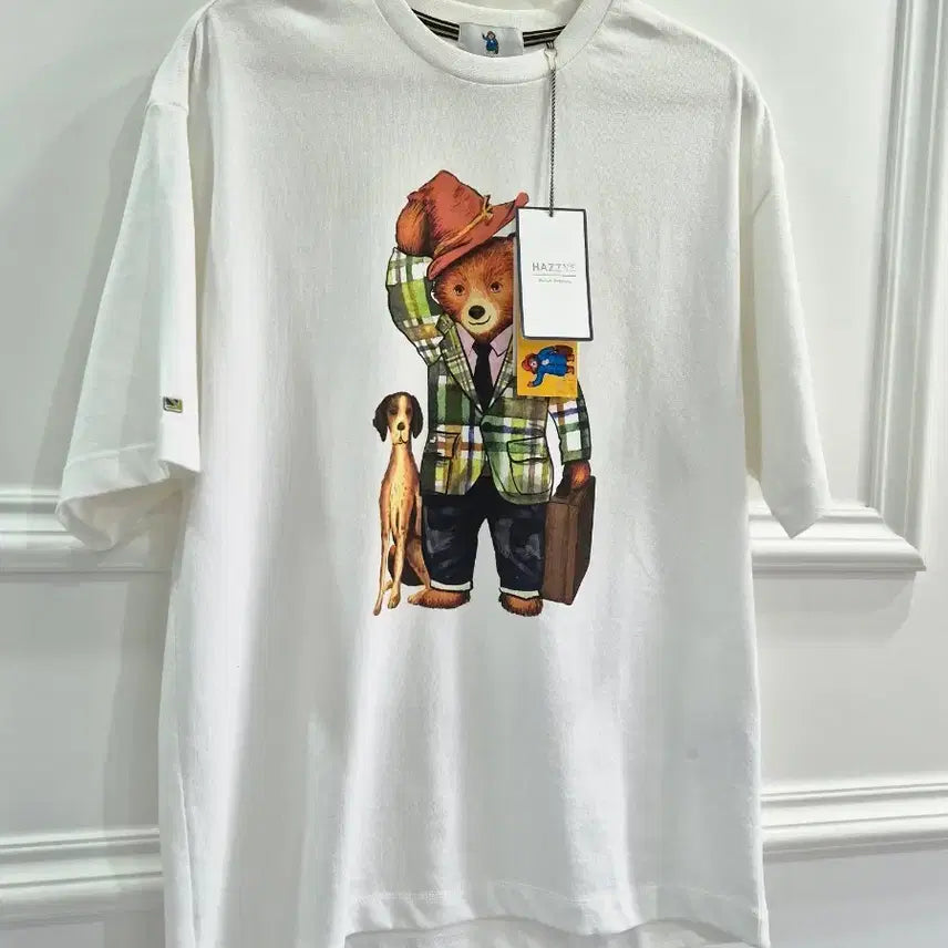 [BUNJANG] Hazzys Embroidered Bear Short Sleeve T-Shirt White / 헤지스 반팔티 곰돌이 프린팅 화이트