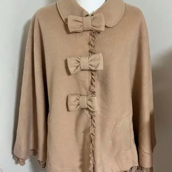 [BUNJANG] LIZ LISA Beige Ribbon Cape Coat / 리즈리사 베이지색 리본 망토 코트 라떼갸루 히메카지 핀터깔 희귀매물