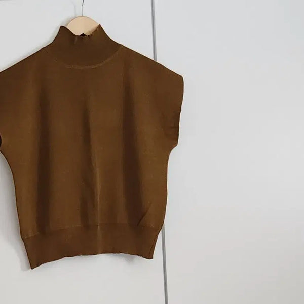 [BUNJANG] Turtle Neck Knit Vest Brown / 터틀넥 니트 조끼 브라운