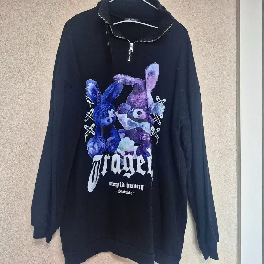 [BUNJANG] Noemi Rabbit Printing Sweatshirt Black / Noemi 노에미 토끼 프린팅 맨투맨 블랙