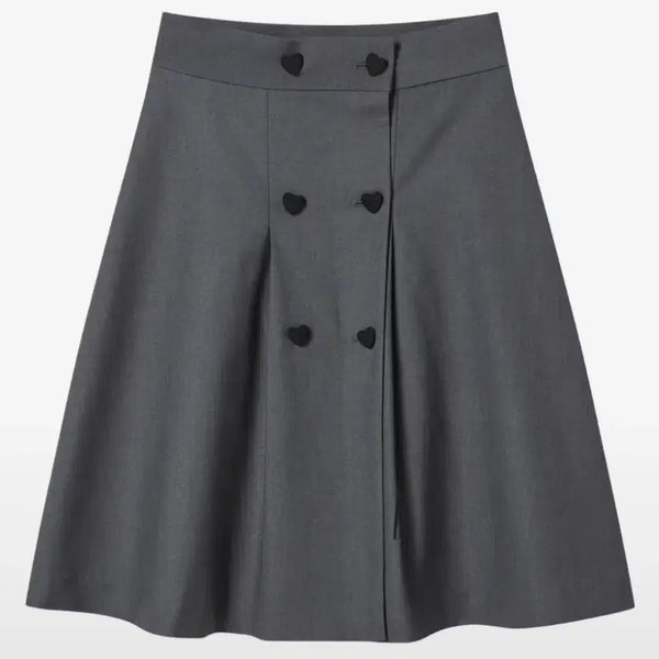 [BUNJANG] Log in & Logi Heart Double Button Point Skirt Charcoal M / 로긴앤로지 하트 더블 버튼 포인트 스커트 차콜 m 새상품