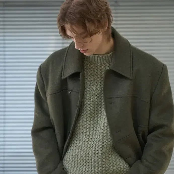 [BUNJANG] Waviness Signature Line Wool Crop Jacket Green / (1) 웨이비니스 시그니처 라인 울 크롭 자켓 그린