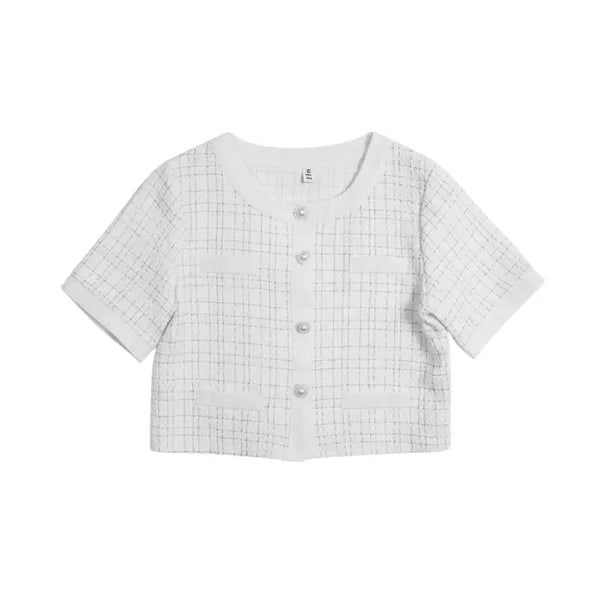 [BUNJANG] Women's Plaid Tweed No-Collar Jacket / 여성66/ 수입 체크 노카라 트위드자켓WT 22-142