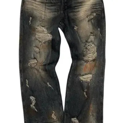 [BUNJANG] Undermycar Red Painted Rust Washing Grunge Jeans Denim Grey / [1] 언더마이카 레드 페인티드 러스트 워싱 그런지 진 데님 그레이