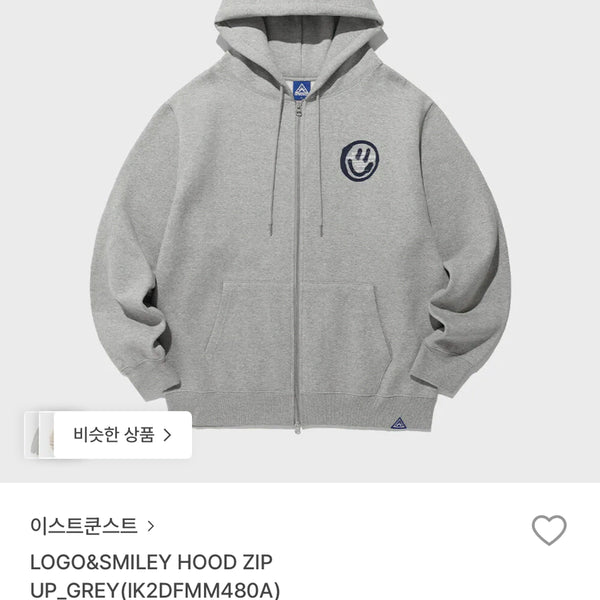[BUNJANG] Eastkunnst Logo & Smiley Hoodie Zip-Up Grey / 새상품 이스트쿤스트 로고&스마일리 후드 집업 그레이  LOGO&SMILE