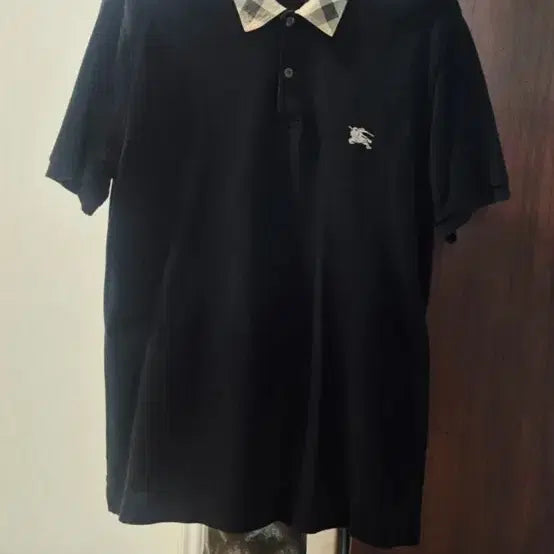 [BUNJANG] Burberry Check Collar Short-Sleeve Shirt - Black (Size M) / (백화점정품)(정가 39.5)(상태S)  버버리 체크 카라 반팔 M