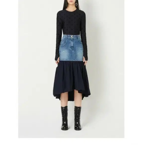 [BUNJANG] Lucky Chouette Mixed Media Ruffled Hem Long Skirt / 럭키슈에뜨 롱스커트  38