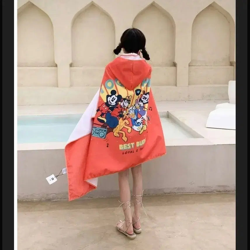 [BUNJANG] Disney Mickey Friends Hooded Beach Towel / 정품 디즈니 미키프렌즈 후드 비치타월