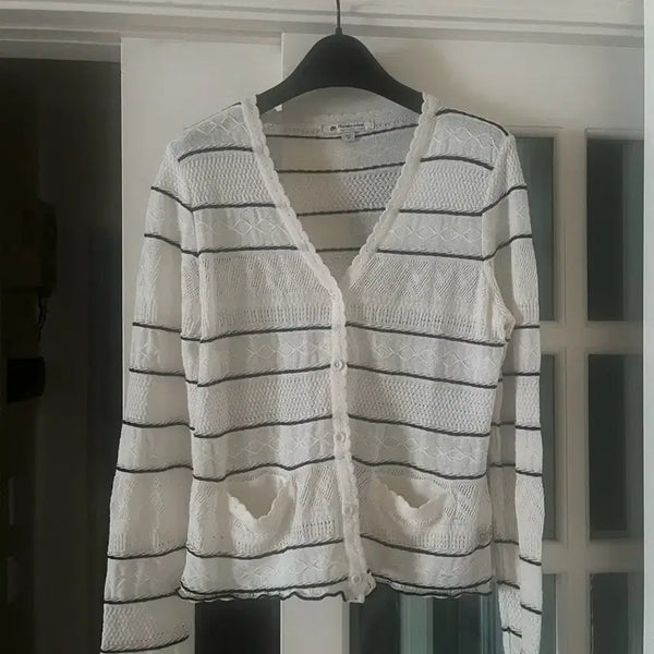 [BUNJANG] Thursday Island White Stripe Knit Cardigan - Size S / Thursday Island 화이트 스트라이프 니트 가디건 S