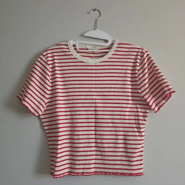 [BUNJANG] TOPTEN Red Stripe Short Sleeve T-shirt (Ivory/Red, Size 100) / 레드 스트라이프 반팔티