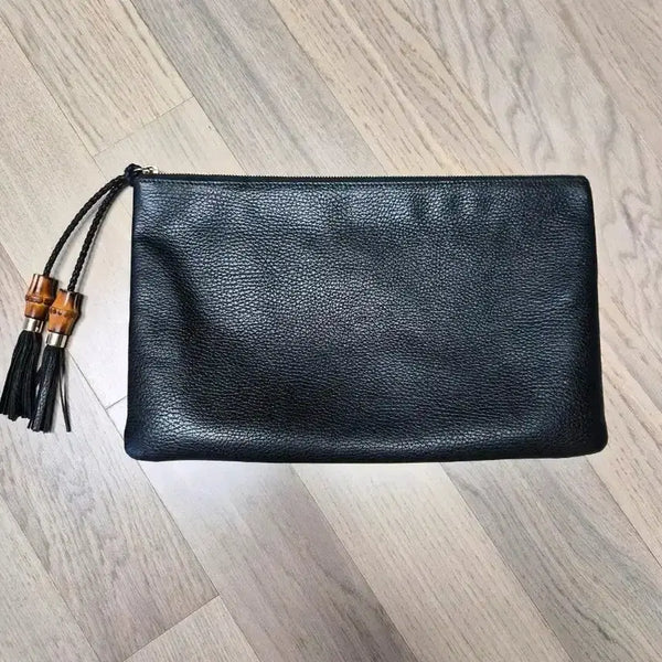 [BUNJANG] Gucci Bamboo Clutch Bag Black Leather / 구찌 뱀부 클러치백 블랙
