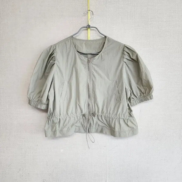 [BUNJANG] Loose Fit Puff Sleeve Zip-Up Jumper / 루즈핏 퍼프 소매 여름 바스락 집업 점퍼