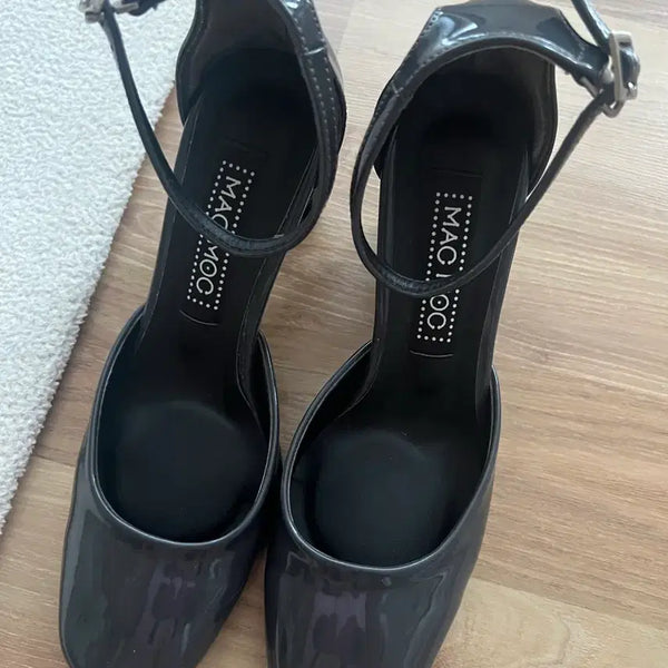 [BUNJANG] MAC MOC Enamel Strap Heels - Dark Grey / 마크모크 진회색 에나멜 구두