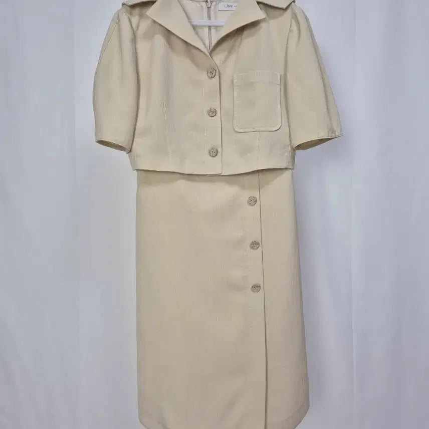 [BUNJANG] LINE Beige Button Two-Piece Dress Set / LINE 베이지 버튼  투피스 원피스