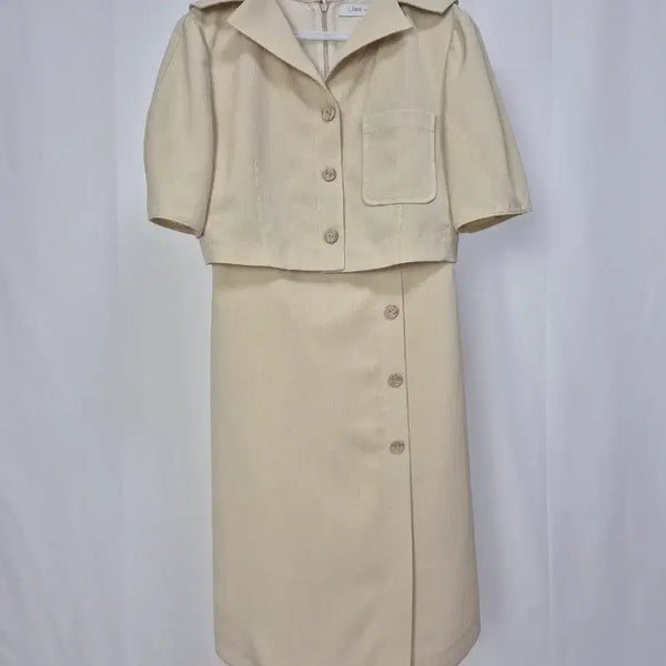 [BUNJANG] LINE Beige Button Two-Piece Dress Set / LINE 베이지 버튼  투피스 원피스