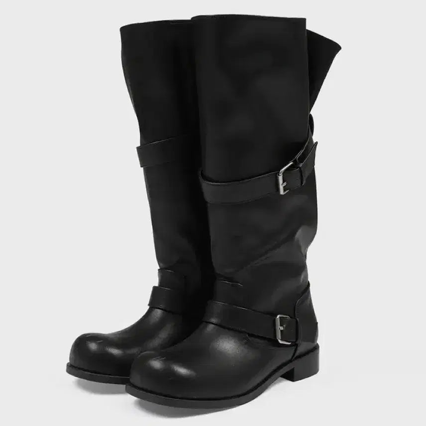 [BUNJANG] Black Up Slouchy Buckle Leather Boots / 블랙업 슬라우치 버클 레더 부츠