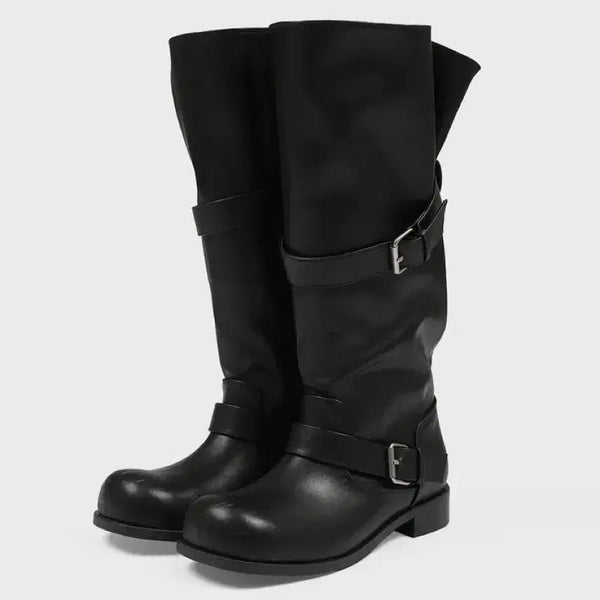 [BUNJANG] Black Up Slouchy Buckle Leather Boots / 블랙업 슬라우치 버클 레더 부츠