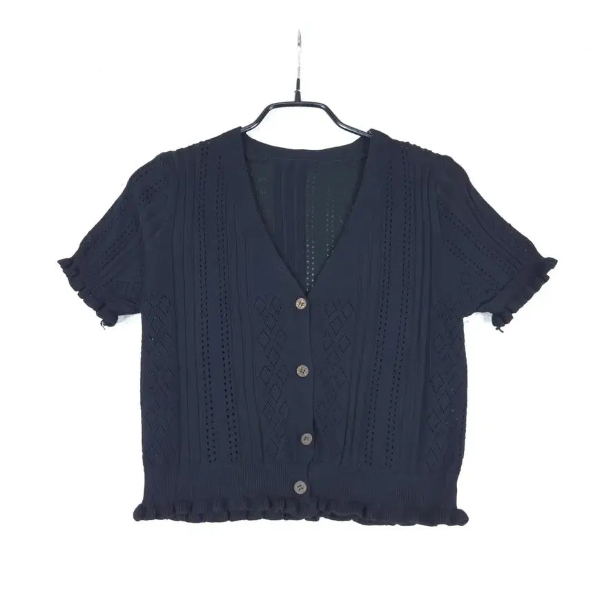[BUNJANG] Women's Black Cropped Short Sleeve Cardigan (Size 55) / 여성 블랙 크롭 반팔 가디건(55)