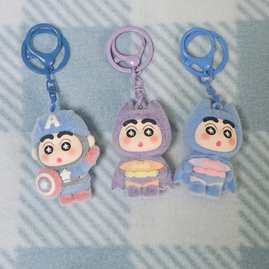 [BUNJANG] Crayon Shin-chan Captain America & Batman Floki Keychain Bundle Set / [일괄] 짱구스타일 캡틴아메리카, 배트맨 플로키 키링