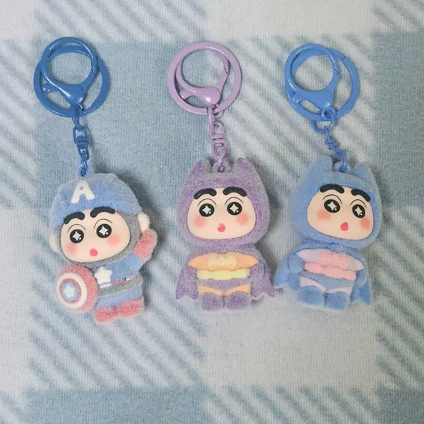 [BUNJANG] Crayon Shin-chan Captain America & Batman Floki Keychain Bundle Set / [일괄] 짱구스타일 캡틴아메리카, 배트맨 플로키 키링