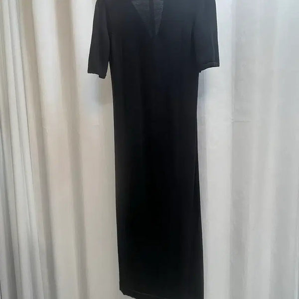 [BUNJANG] TIME Black V-Neck Long Dress / 22년한섬 TIME 타임 블랙 브이넥 롱원피스 90 새옷급