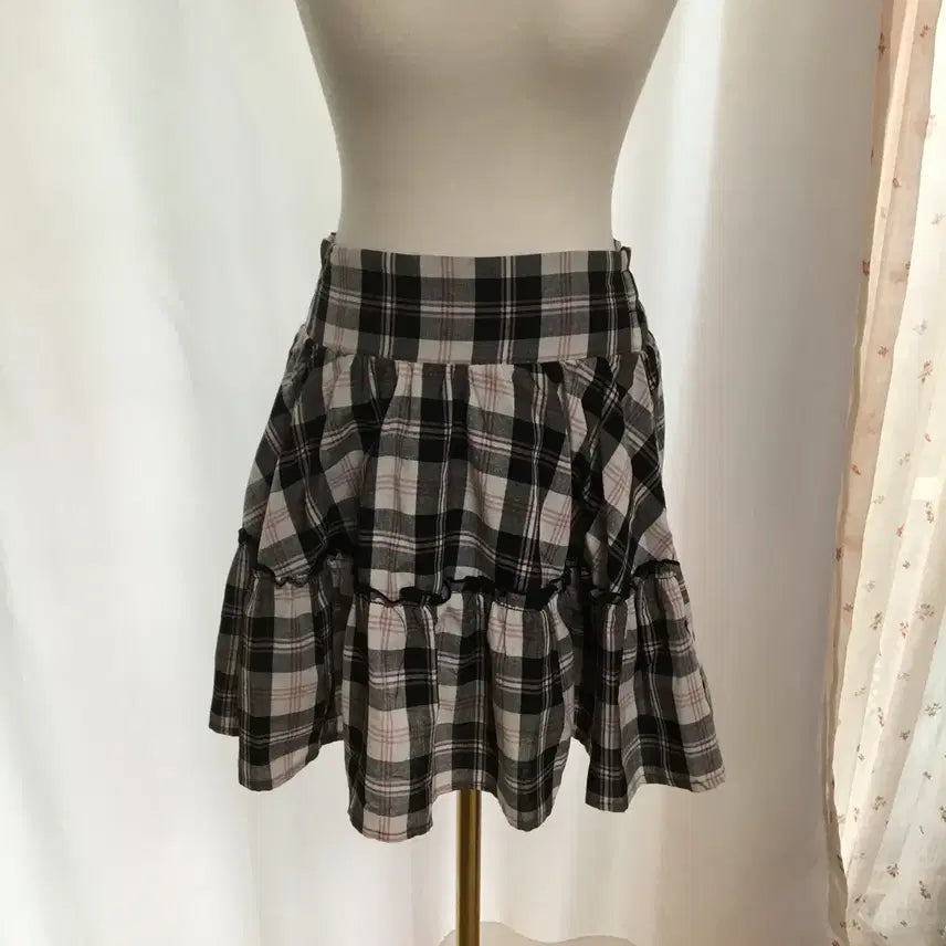 [BUNJANG] Pink Check Skirt (Japanese Vintage, Preppy Look, Punk Bottoms) / 핑크 체크 스커트(일본빈티지, 프레피룩, 펑크 하의)