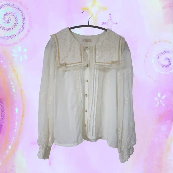 [BUNJANG] Axesfemme Embroidered Lace Sailor Collar Blouse Japanese Vintage / axesfemme 악세스팜 자수 레이스 블라우스 양산형모리걸 일본빈티지