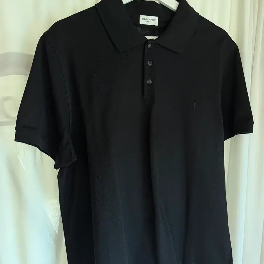 [BUNJANG] Saint Laurent Signature Logo Black Polo Shirt / 생로랑 시그니처 로고 블랙 카라티
