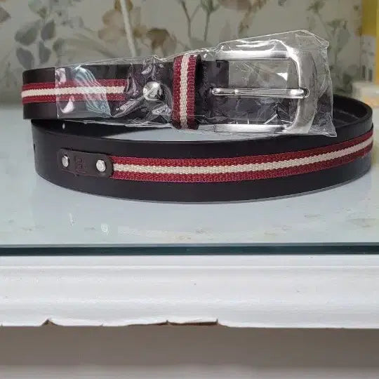 [BUNJANG] Stripe Leather Belt / 스트라이프 가죽벨트