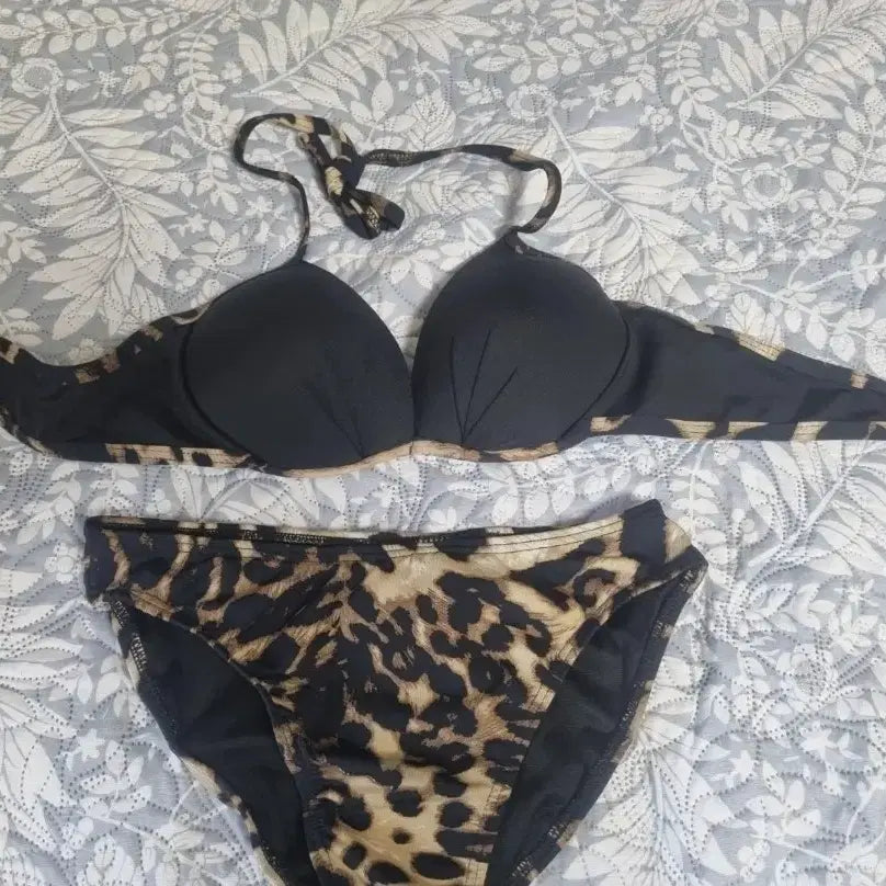 [BUNJANG] Leopard Print Black Bikini / 호피 무늬 블랙 비키니