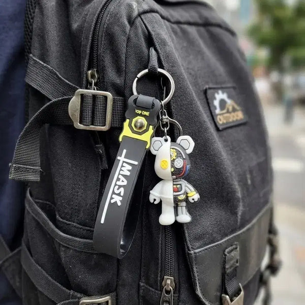 [BUNJANG] Half & Half Teddy Bear Robot Keychain (White/Black) / 반반 곰돌이 로봇 키링 (화이트/블랙)