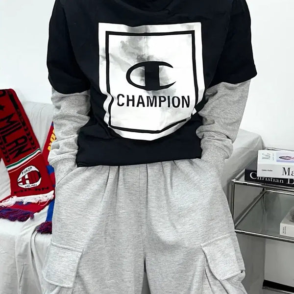 [BUNJANG] Champion Old School Gradient Back Print T-Shirt XL / 챔피온 올드스쿨 그라데이션 백프린팅 반팔티 XL