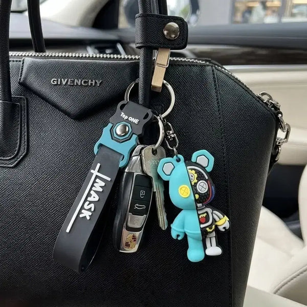 [BUNJANG] Half and Half Bear Robot Keychain (Sky Blue/Black) / 반반 곰돌이 로봇 키링 (하늘/블랙)