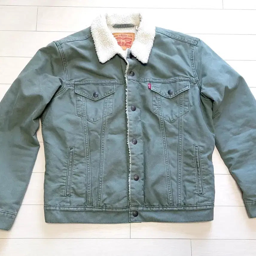 [BUNJANG] Levi's Sherpa Trucker Olive Canvas Jacket / Levis 리바이스 쉐르파 트러커 올리브색 캔버스 자켓