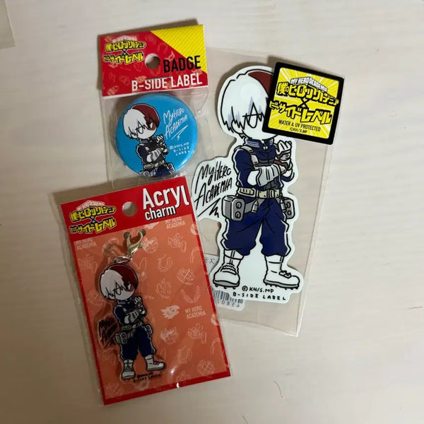 [BUNJANG] My Hero Academia B-Side Label Todoroki Sticker, Can Badge, and Acrylic Keychain Set / 나의 히어로 아카데미아 히로아카 비사이드라벨 토도로키