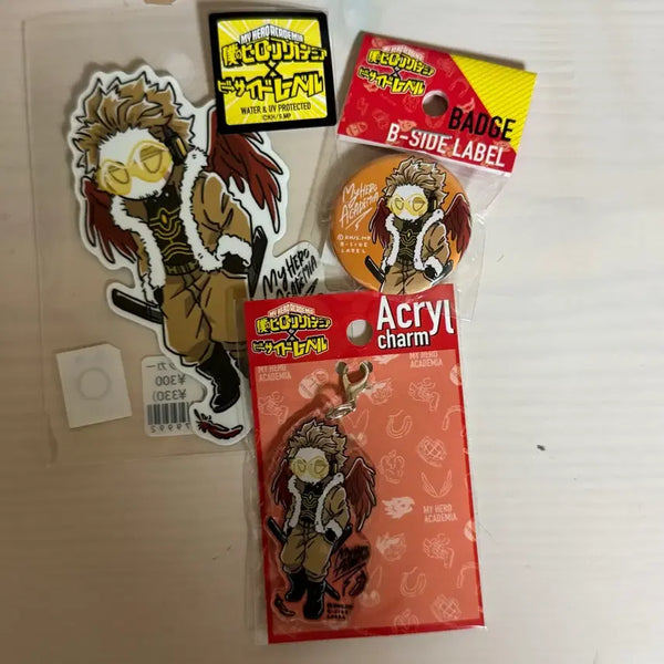 [BUNJANG] My Hero Academia Hawks B-Side Label Sticker, Can Badge, and Acrylic Keyring Set / 나의 히어로 아카데미아 히로아카 비사이드라벨 호크스
