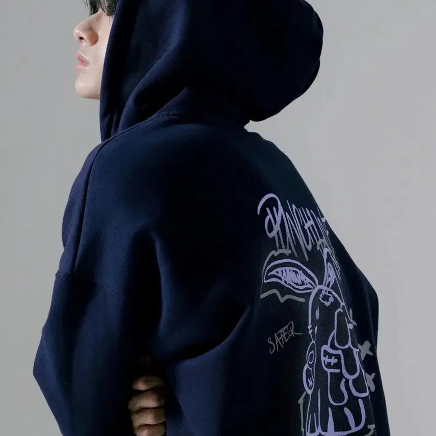 [BUNJANG] Punchline Secure Hoodie Navy L / 펀치라인 시큐어 후드 네이비 L