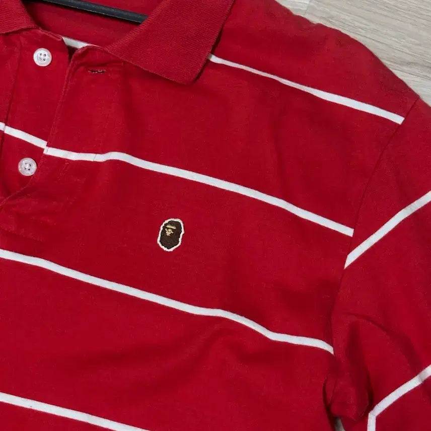 [BUNJANG] BAPE Vintage Red Stripe Polo Shirt M / 베이프 빈티지 레드스트라이프 카라티 M
