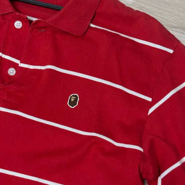 [BUNJANG] BAPE Vintage Red Stripe Polo Shirt M / 베이프 빈티지 레드스트라이프 카라티 M