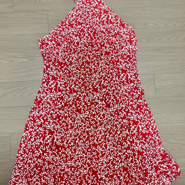 [BUNJANG] ZARA Floral Halterneck Mini Dress Red S / 자라 플로럴 홀터넥 미니 원피스 레드 S