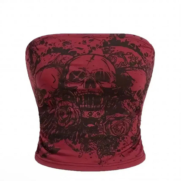 [BUNJANG] Skull Printing Tube Top Red / 완전세일!해골 프린팅 튜브탑 레드