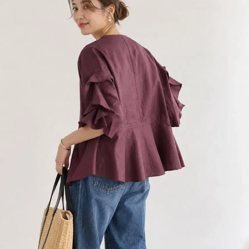 [BUNJANG] Atcorner Linen Frill Jacket & Lettering Flower Skirt Set / 앳코너 린넨 프릴자켓.  레터링 플라워 스커트