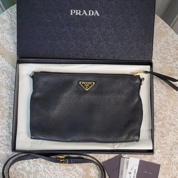 [BUNJANG] Prada Black Leather Cross Clutch Bag / (정품) 프라다 블랙 가죽 크로스 클러치백