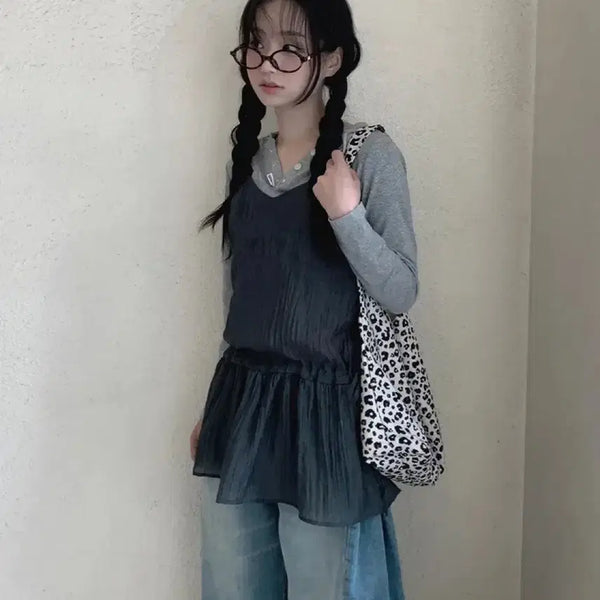 [BUNJANG] Sheer Bustier Layered Sleeveless Blouse / 시스루 뷔스티에 레이어드 나시 블라우스